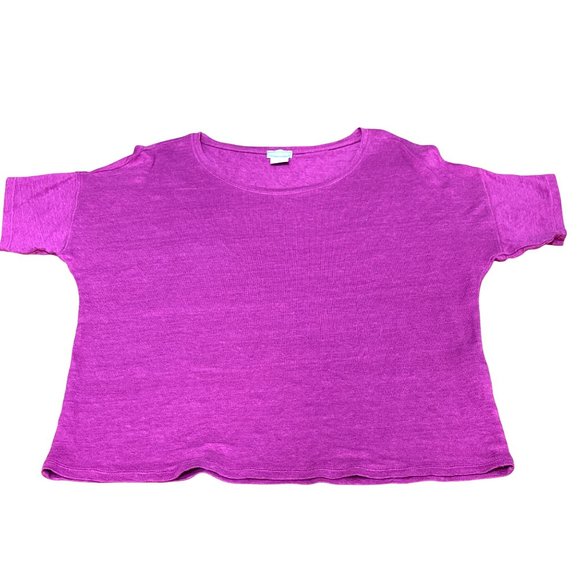 Chicos Pink Puff Sleeve Slub Tee Top Linen Classic Fit Size 1 - Picture 8 of 9